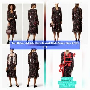 Ted Baker Adriela Fern Forest Midi Dress Size 2/US 4-6